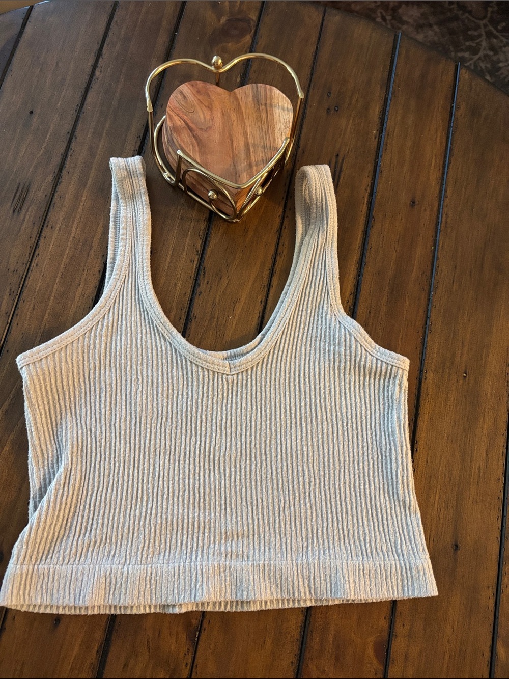 Urban Outfitters Beige Ribbed Scoop Crop Tank